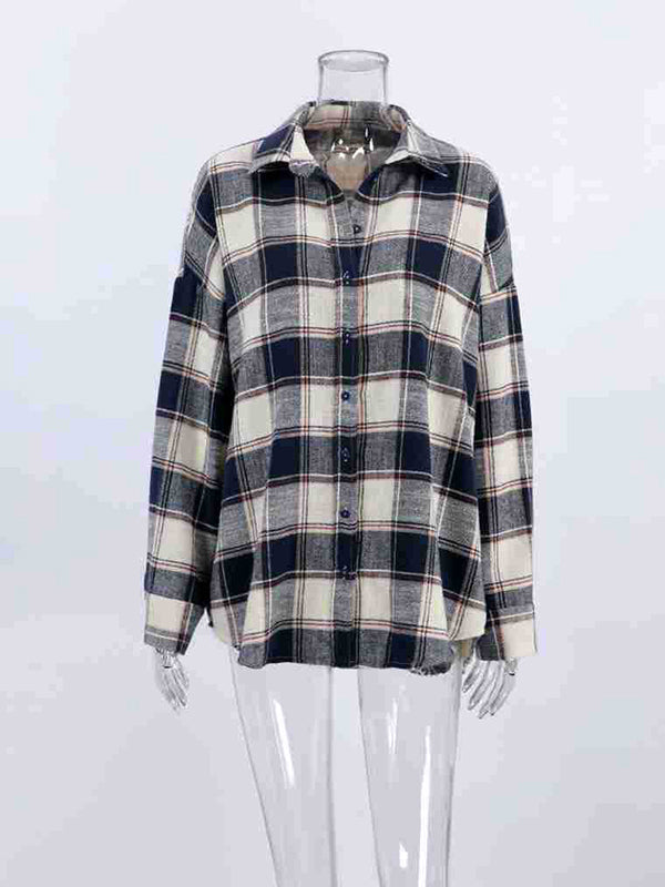 Long Sleeves Loose Plaid Split-Joint Lapel Blouses&Shirts Tops