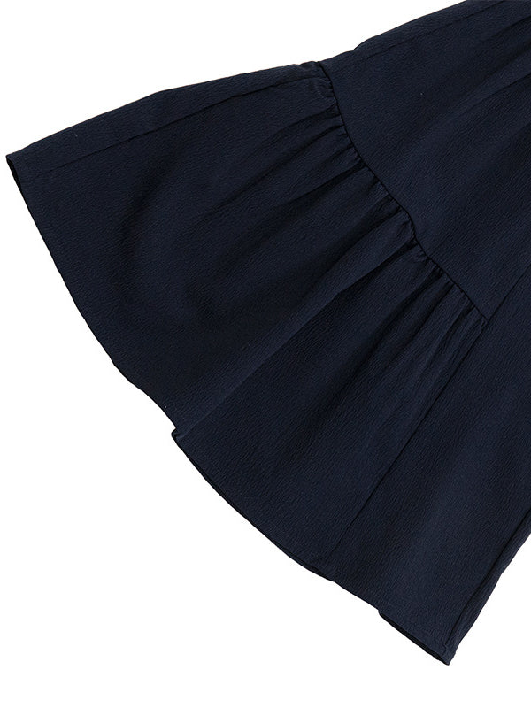 High Waisted Loose Drawstring Elasticity Pleated Solid Color Split-Joint Pants Trousers