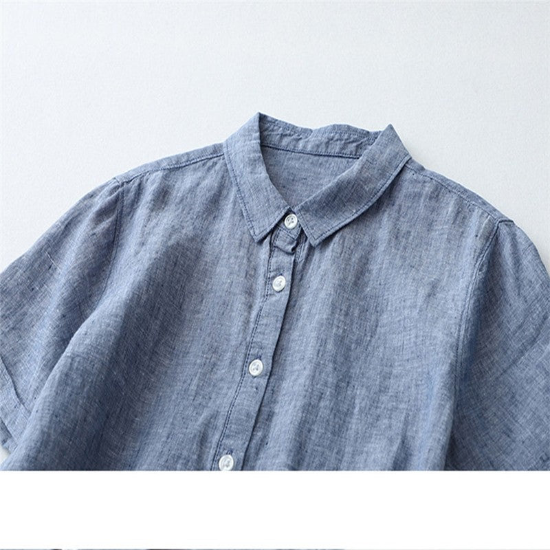 Half-Opening Buckle Waist Frenulum Polo Collar Mid Length Dress