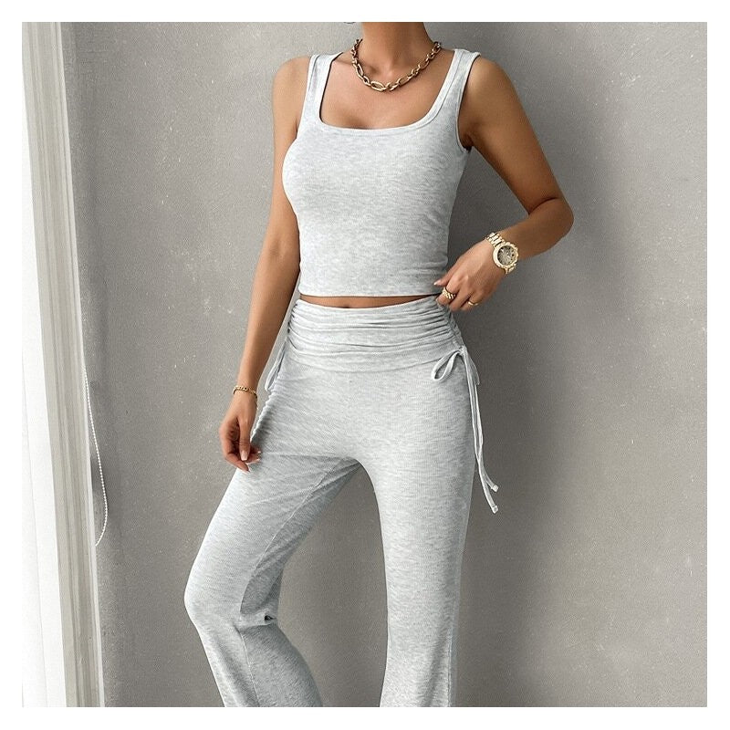 Slim Fit Casual Solid Color Vest and Pants Ensemble