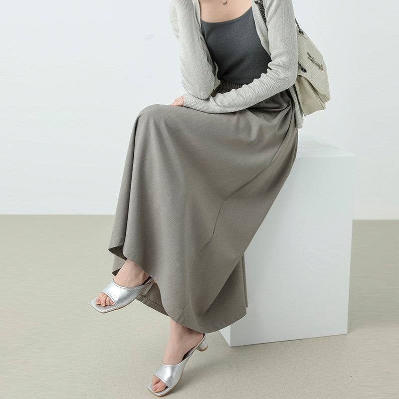 Solid Color Elastic Waist A-Line Skirt with Flared Hem