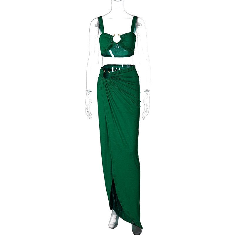 Strapless Ruched Bodycon Dress Set with Side Slit