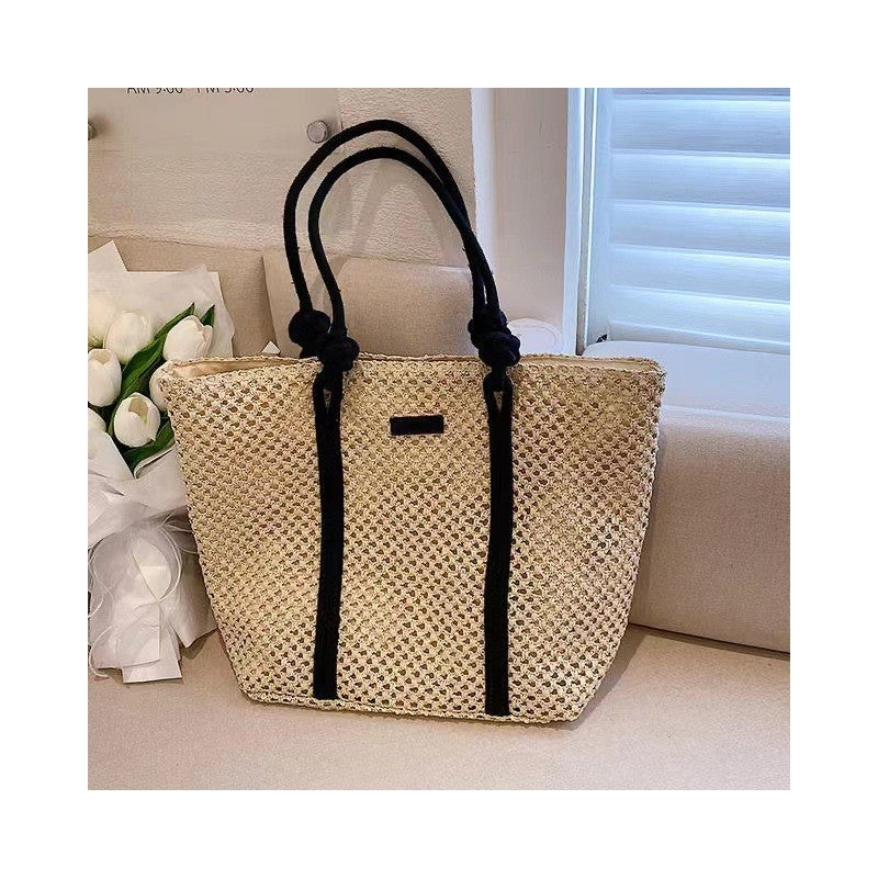 Woven Bag with Hollow-Out Design and Spacious Storage