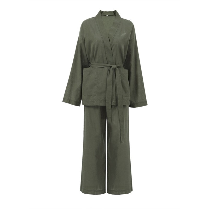 Women's Cotton Linen Lightweight Two-Piece Pajama Set