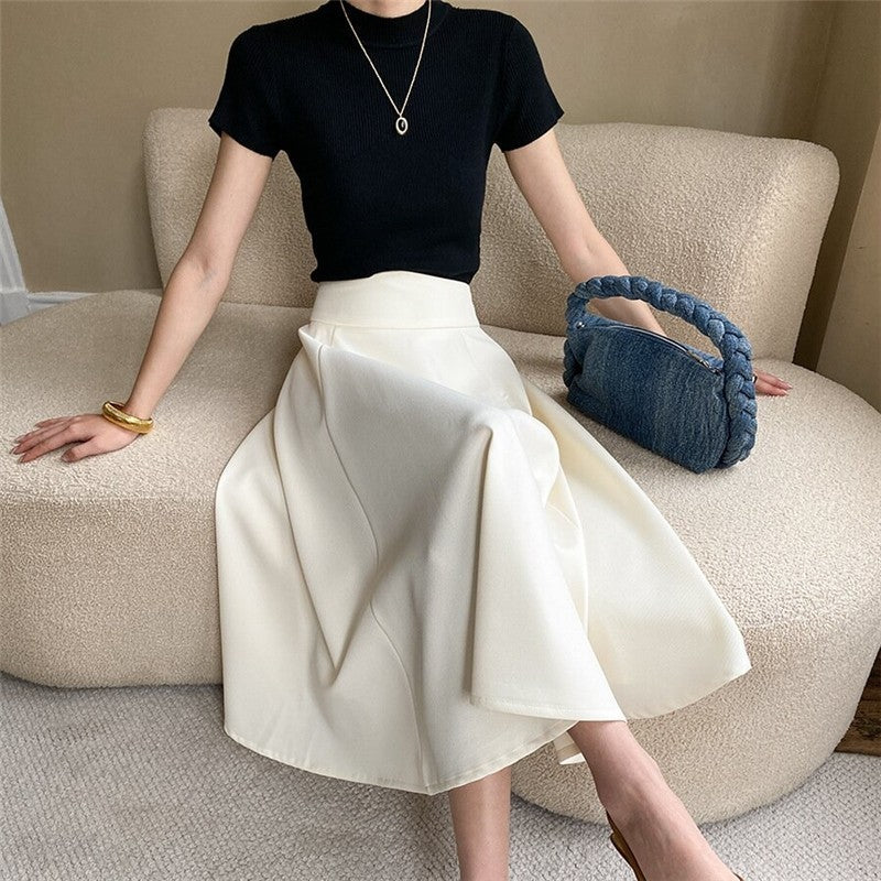 High-Waisted A-Line Midi Skirt in Solid Color