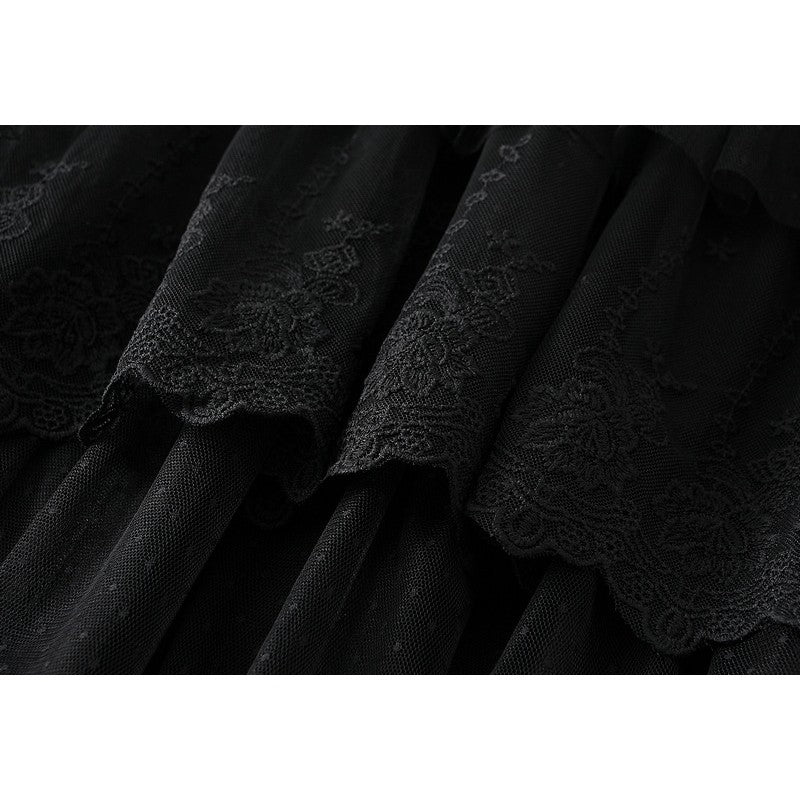 Layered Lace Patchwork A-Line Skirt in Solid Color