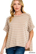 Raised Rib Striped Exposed Seam Top