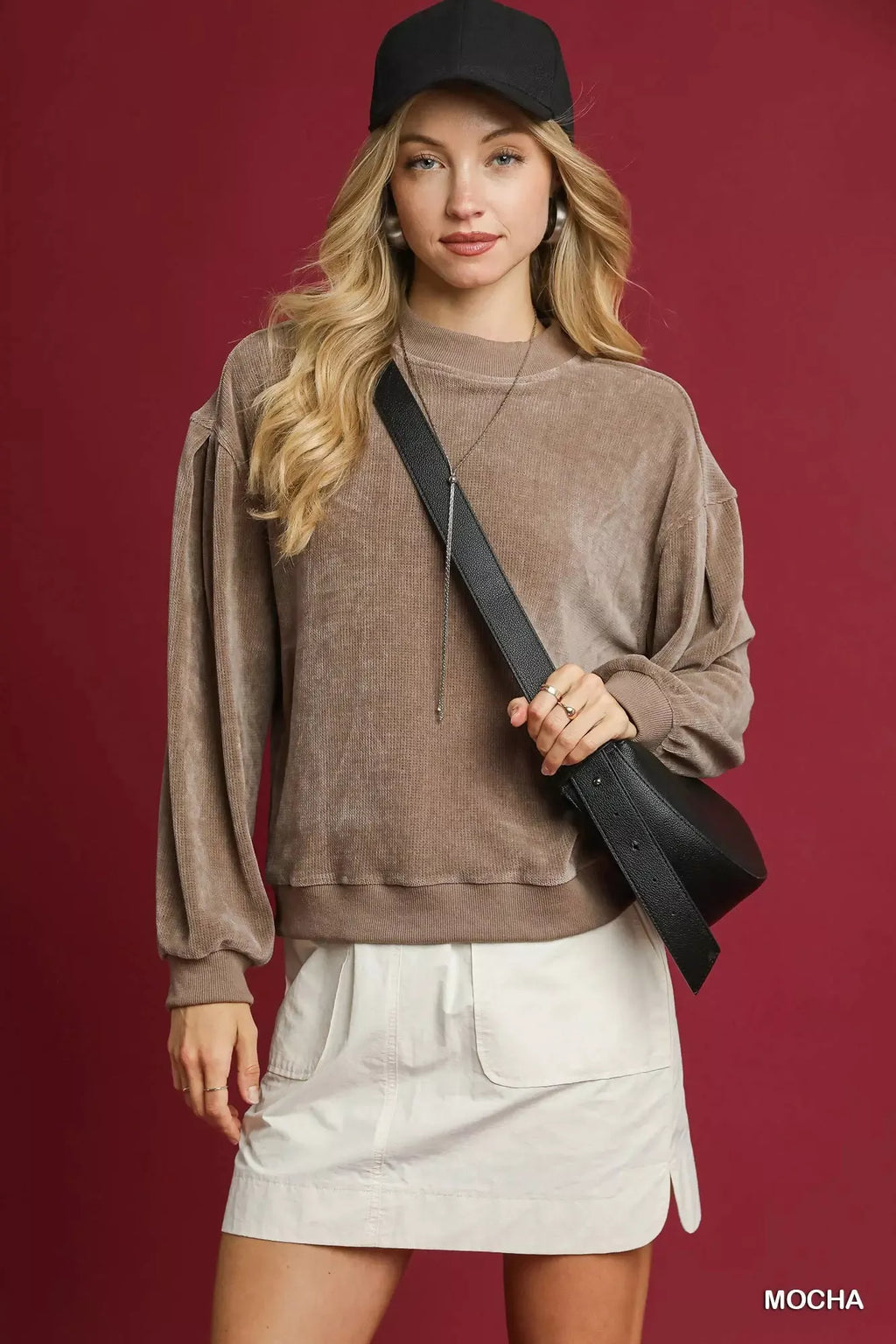 Velour Crewneck Balloon Sleeve Sweatshirt