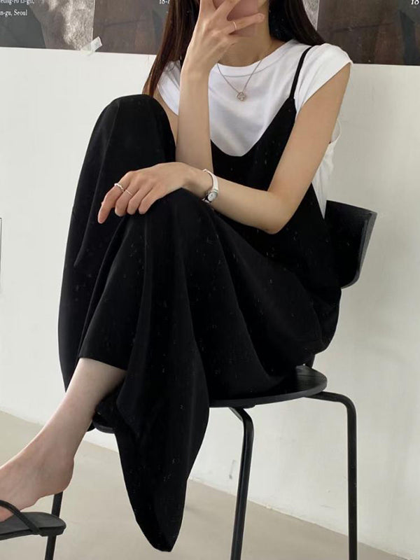 Wide Leg Solid Color Spaghetti-Neck Overalls