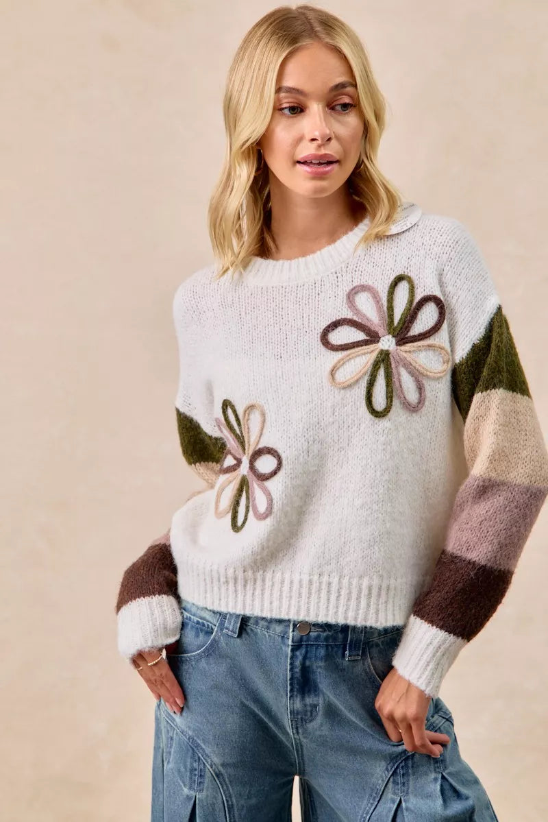 Flower Color Block Sweater