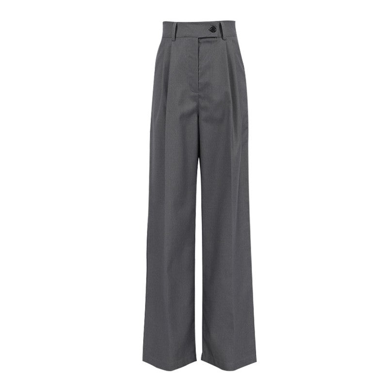 High Waist Straight Leg Casual Suit Trousers in Solid Color
