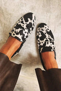 Women's Round-Toe Cow Print Rhinestone Slip-On Shoes | Chunky Low Heel Dress Shoes