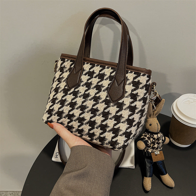 Women's Houndstooth Shoulder Bag | Checkered Wool Crossbody Handbag & Messenger Tote
