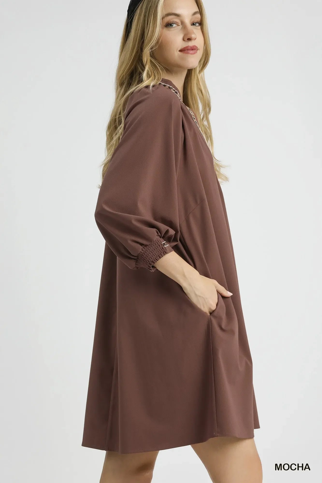 Notched Shift Dress with Trim Detail