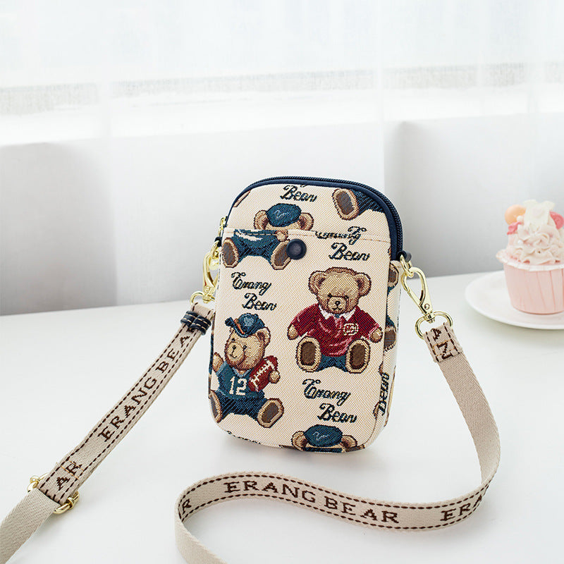 Embroidered Canvas Phone Crossbody Bag for Women - Fashionable Streetwear Shoulder Bag with Adjustable Strap