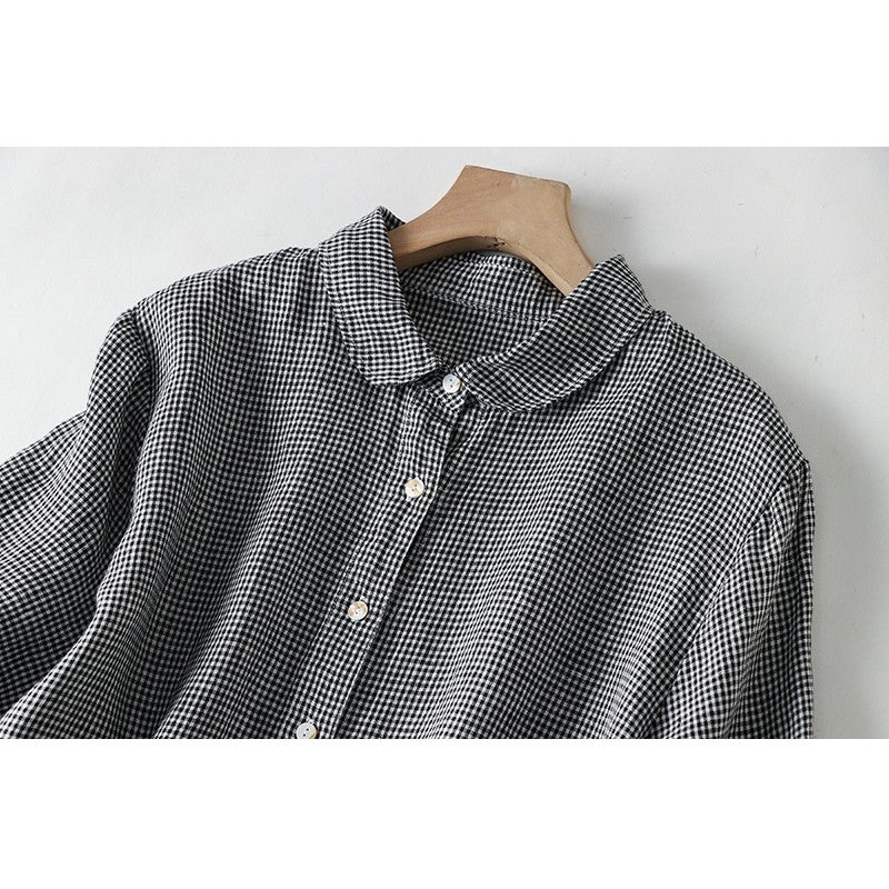 Short Sleeve Lapel A-Line Ramie Cotton Casual Retro Dress