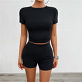 Slim Fit Short Sleeve Shorts Set in Solid Color