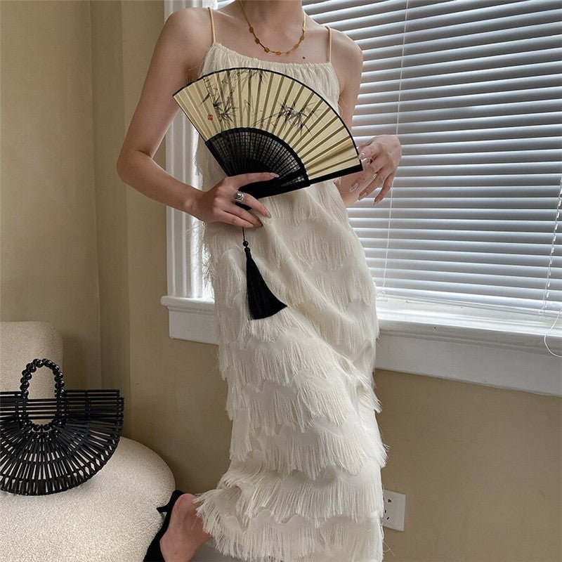 Tassel Feather Strap Dress with Flattering Silhouette