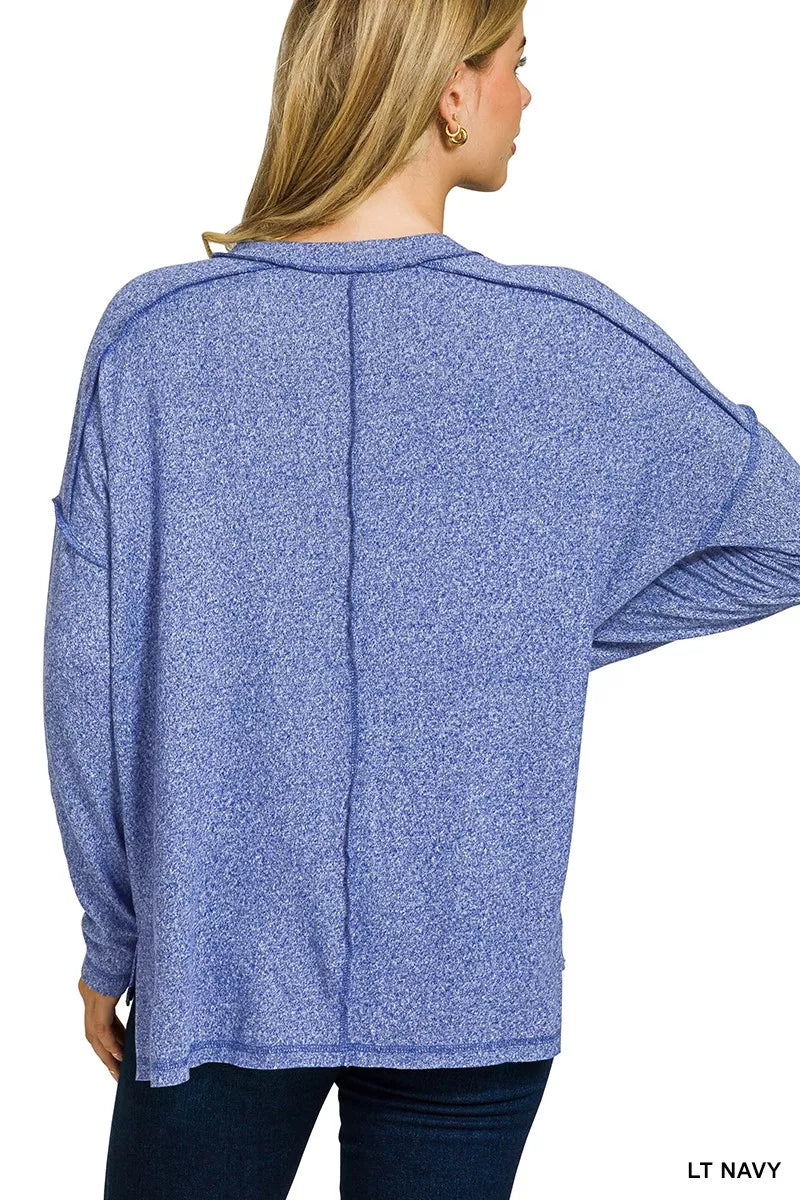 Soft Melange Hacci Exposed Seam Hi-low Tee