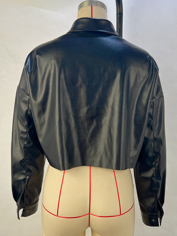 Long Sleeves Loose Buttoned Solid Color Lapel Blouses&Shirts Tops