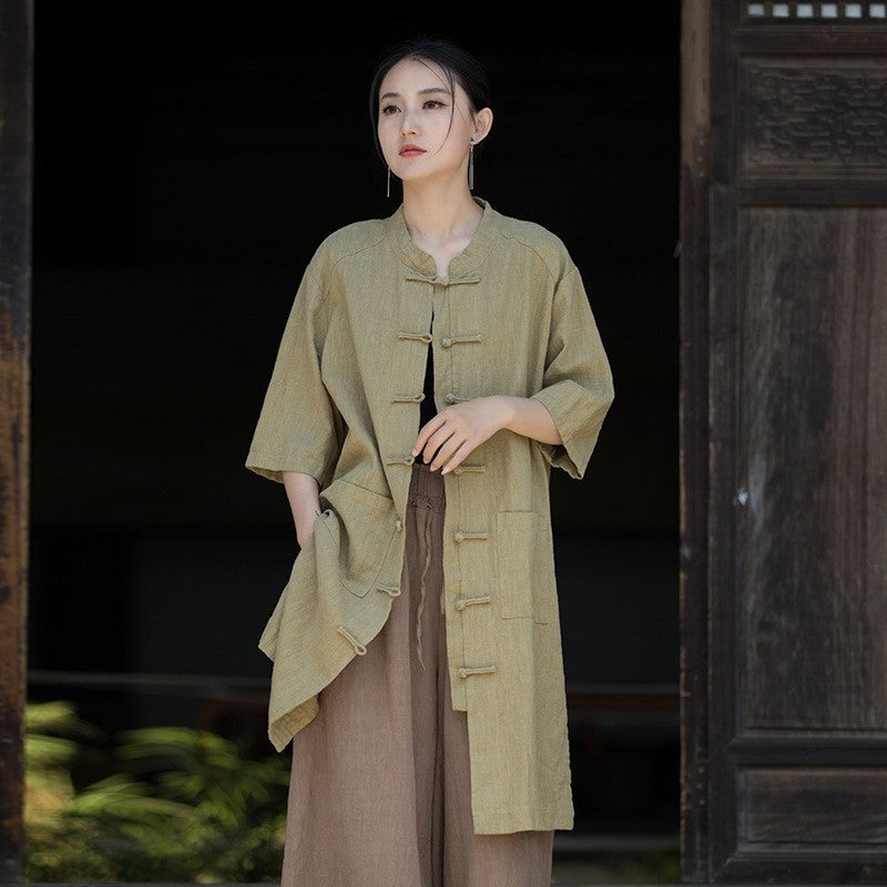 Shirt With Chinese-Style Stand Collar And Frog Button