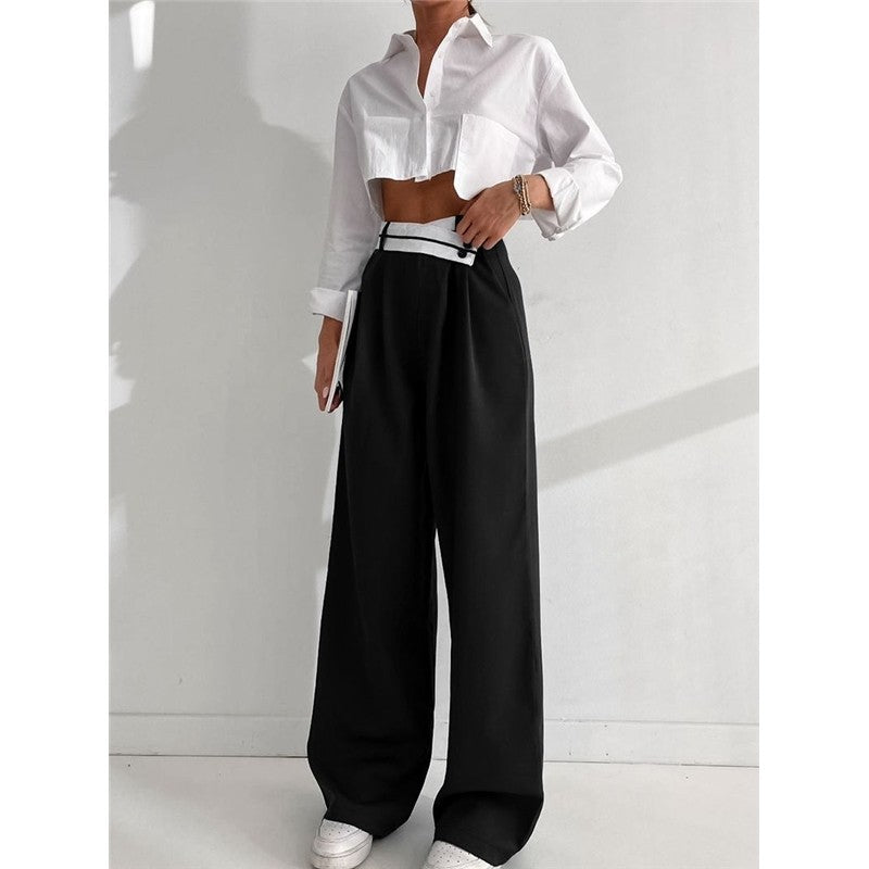Patchwork High Waisted Wide Leg Trousers