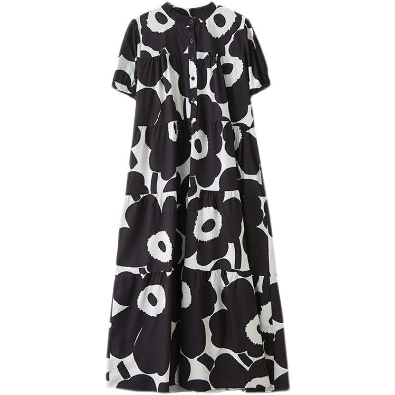 Loose Fit Fashion Short Sleeve Printed Midi Dress