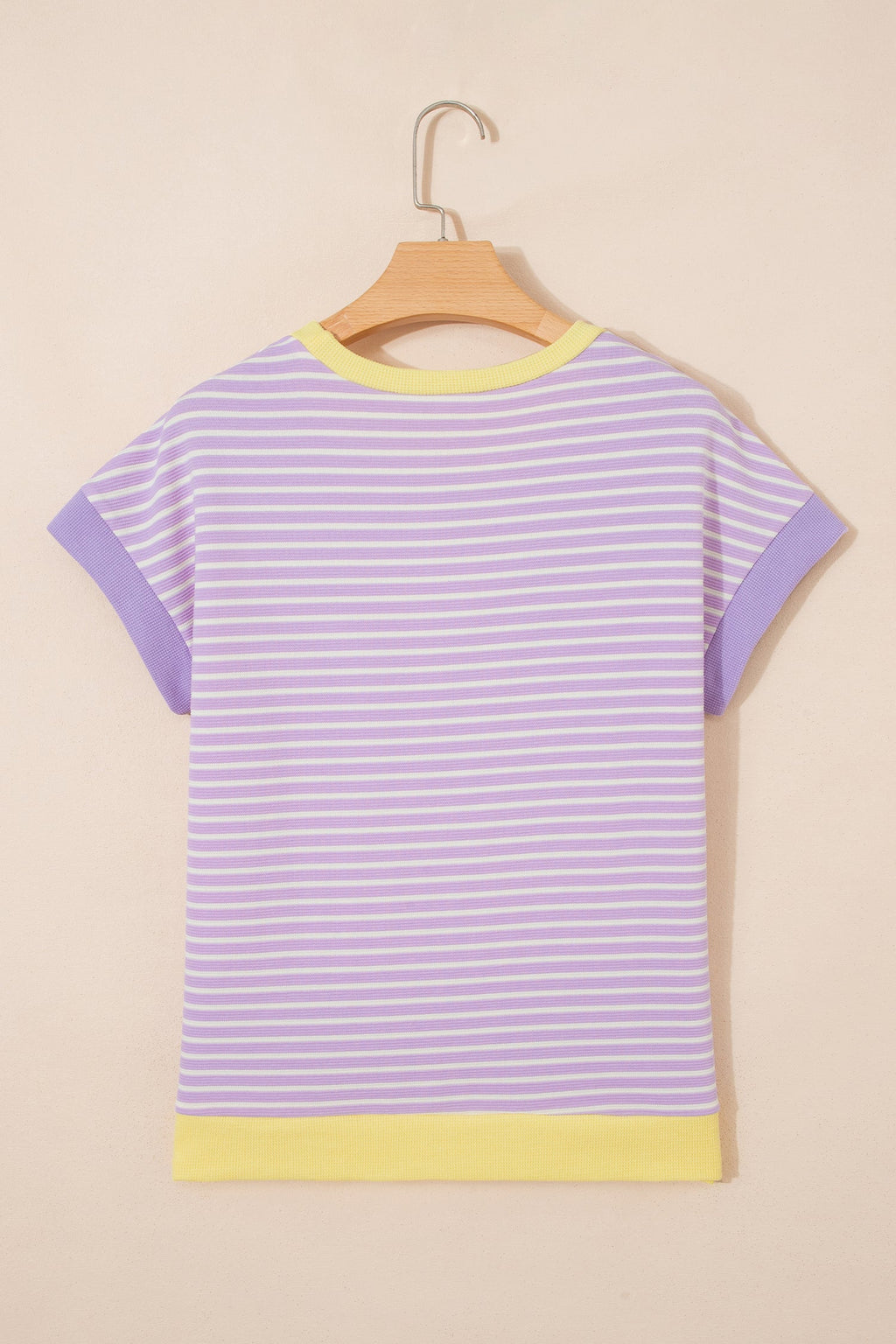 Purple Stripe Striped Colorblock Paneling Collar Cuff Hem Texture T-Shirt