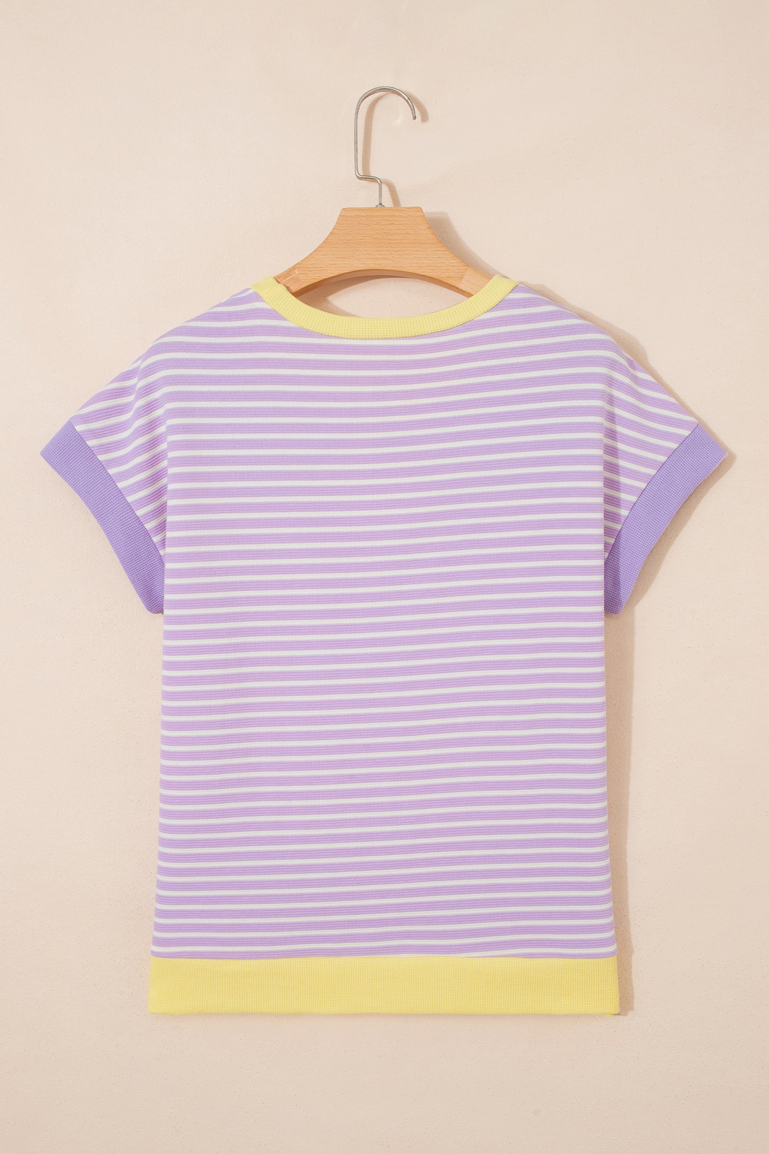 Purple Stripe Striped Colorblock Paneling Collar Cuff Hem Texture T-Shirt