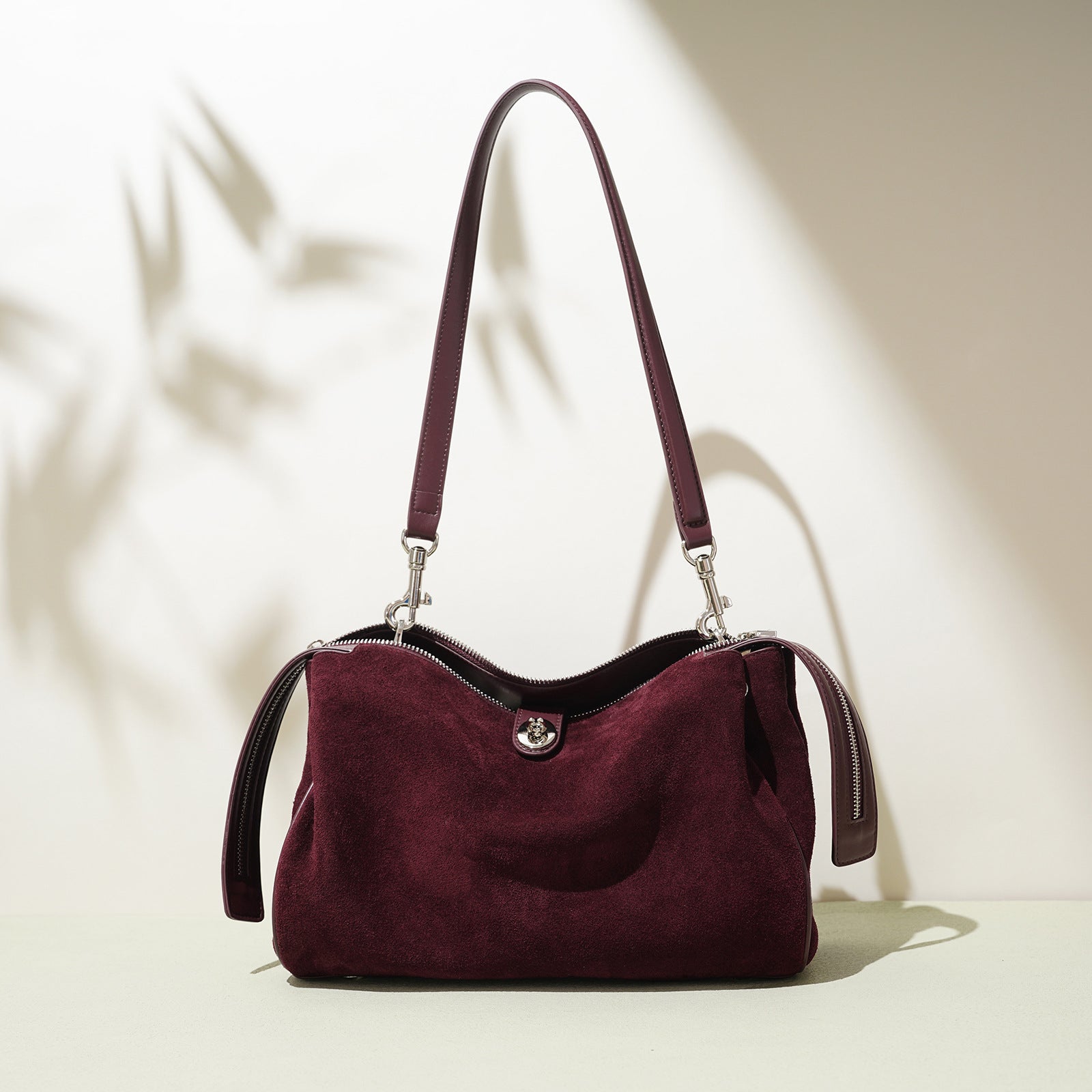 Women's Genuine Suede Leather Crossbody Pillow Bag | Double Strap Shoulder Bag