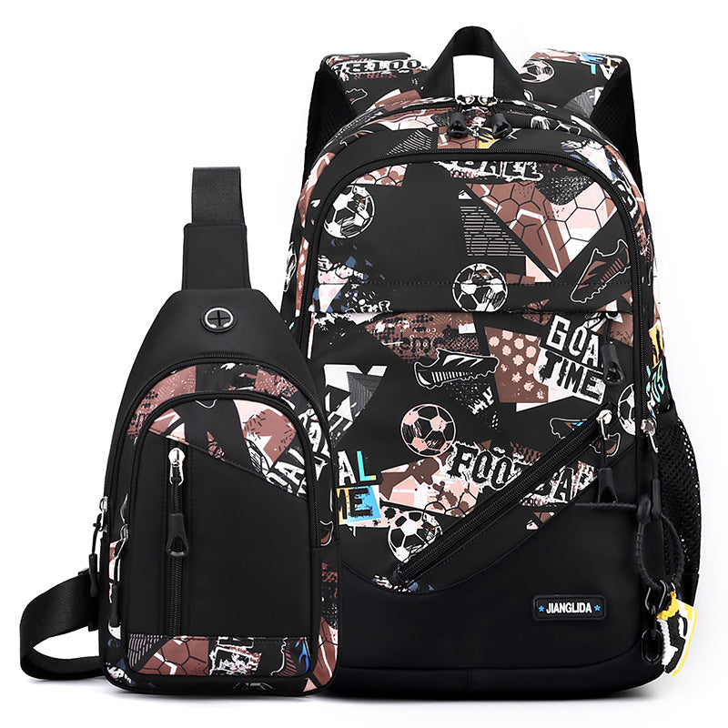 Men's Nylon Two-Piece Backpack & Chest Bag Set – Multi-Pocket Travel Bag