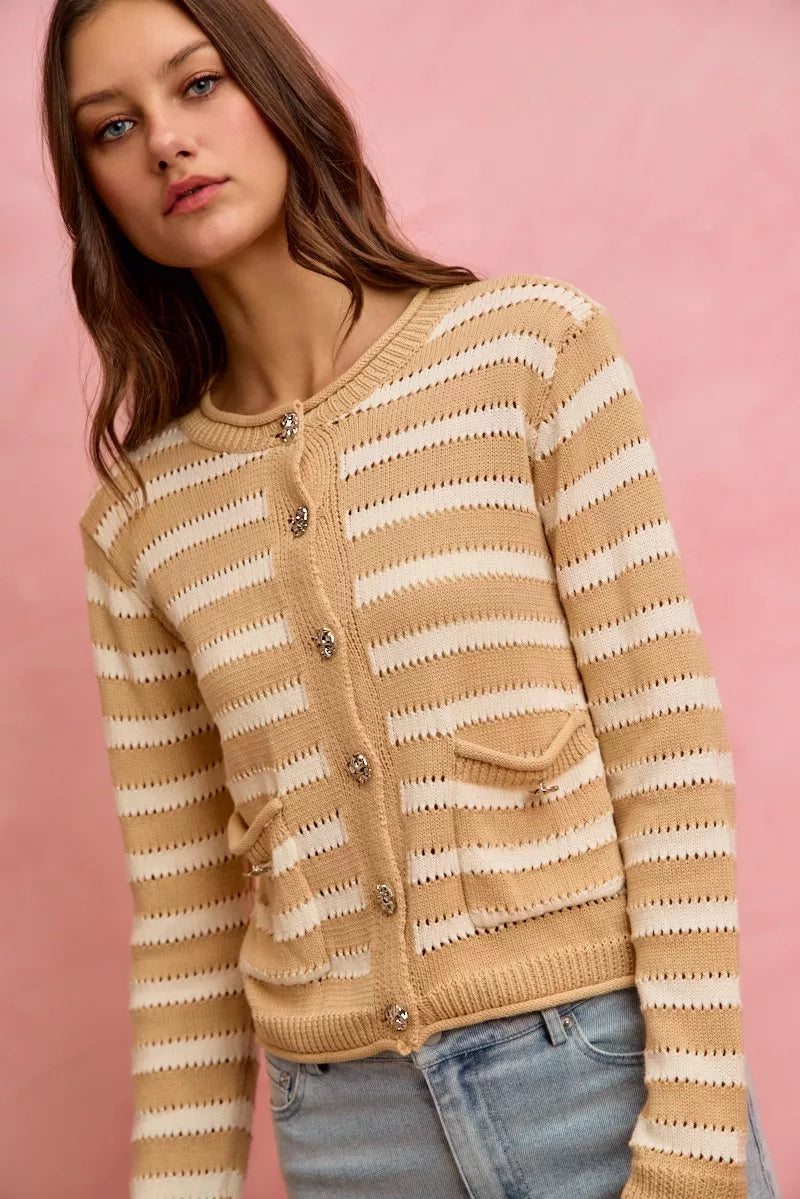 Stripe Long Sleeves Button Sweater Cardigan