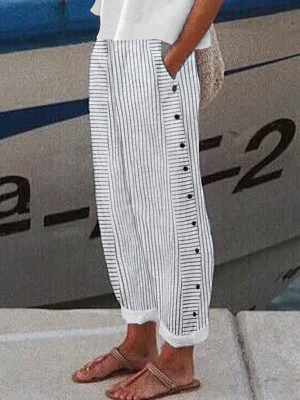 Loose  Pockets Striped Pants Trousers