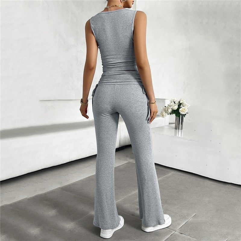 Slim Fit Casual Solid Color Vest and Pants Ensemble