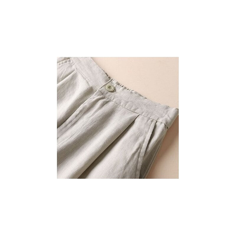 High-Waisted Linen Blend Wide Leg Crop Trousers