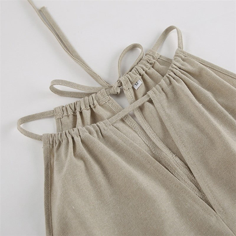 Sleeveless Top and Pants Pajama Set in Solid Color