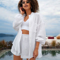 Solid Color Long Sleeve Shorts Pajama Set