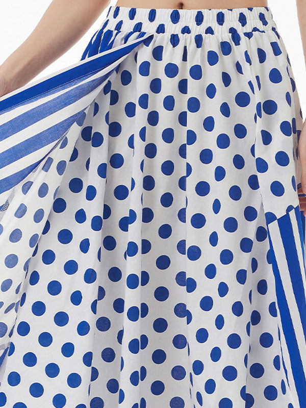 High Waisted Loose Polka-Dot Split-Joint Striped Skirts Bottoms
