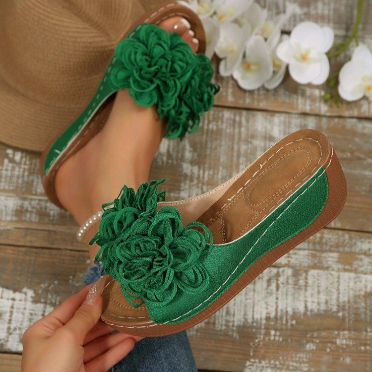 Women's Floral Wedge Sandals | Platform Mule Slides with Adjustable Ankle Strap