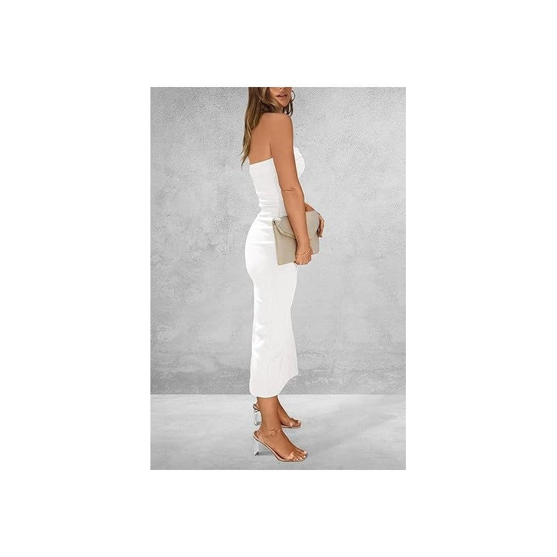 Solid Color Strapless Tube Side Slit Skinny Long Evening Dress