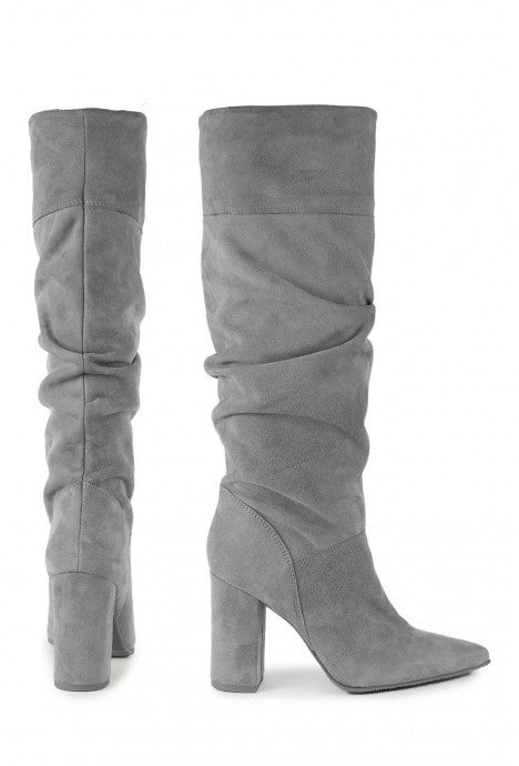 Women's Suede Over-the-Knee Boots - Chunky Heel Pointed Toe Slip-On Winter Boots