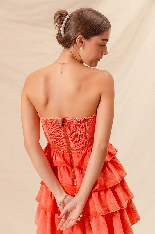 Strapless Ruffle Layered Game Day Cheer Up Dress