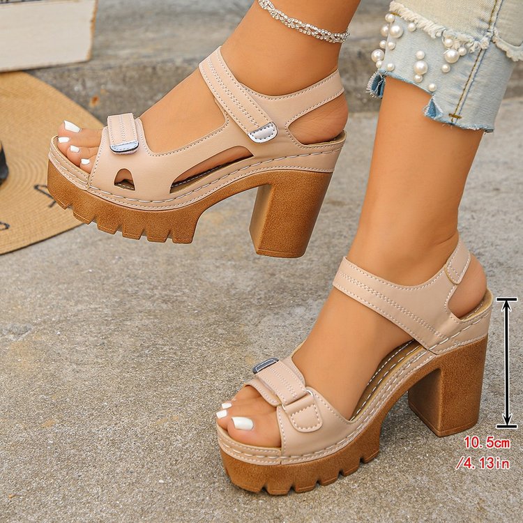 Women's Thick Sole High Heel Sandals | Single Strap Buckle Summer Shoes