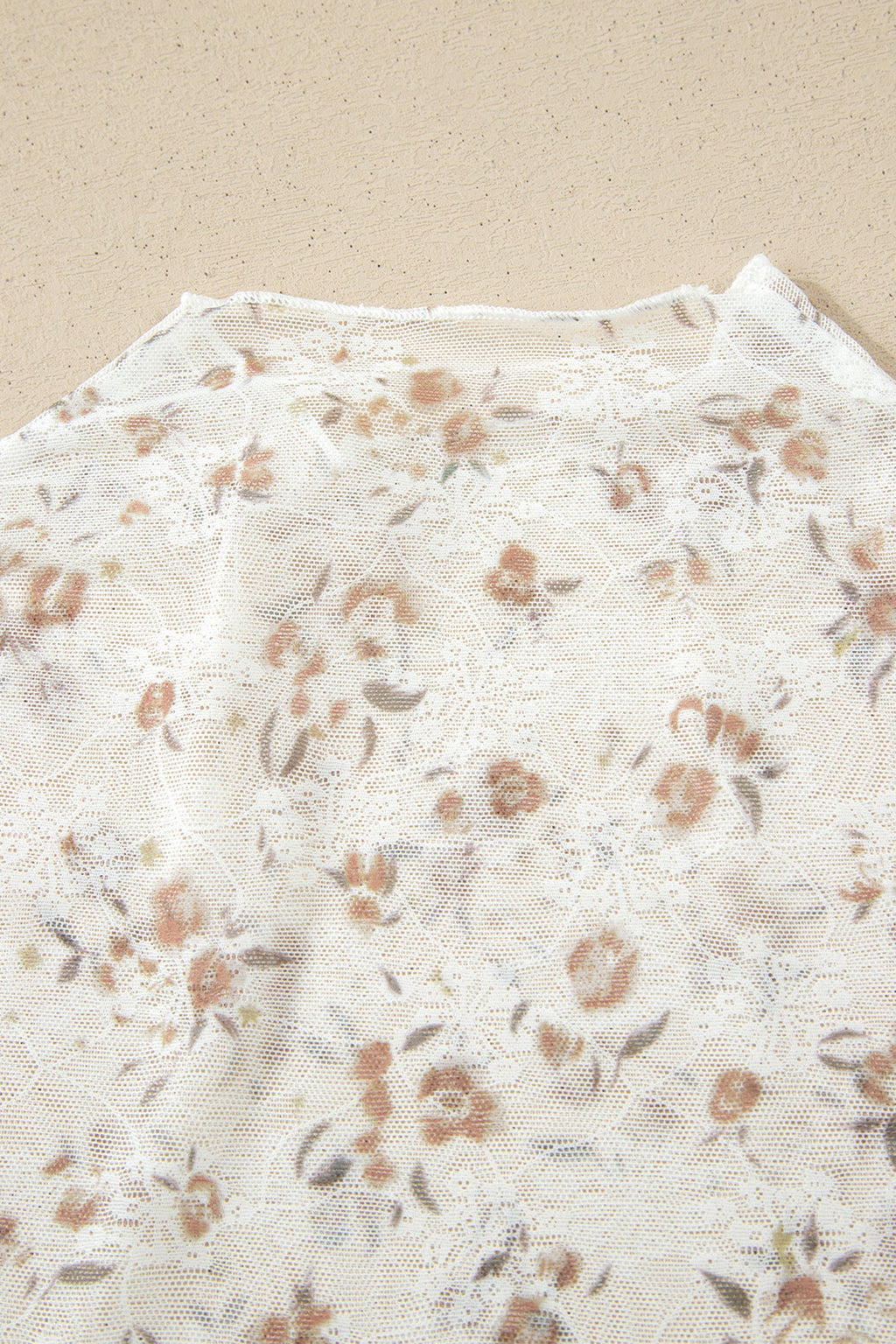 White Mock Neck Short Sleeve Floral Mesh Top