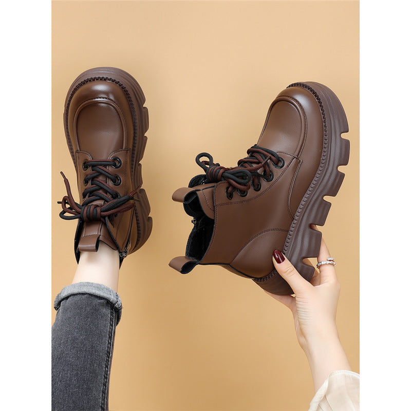 Women's Wool-Lined Waterproof Genuine Leather Winter Boots | Warm Mid-Heel Low Shaft Boots