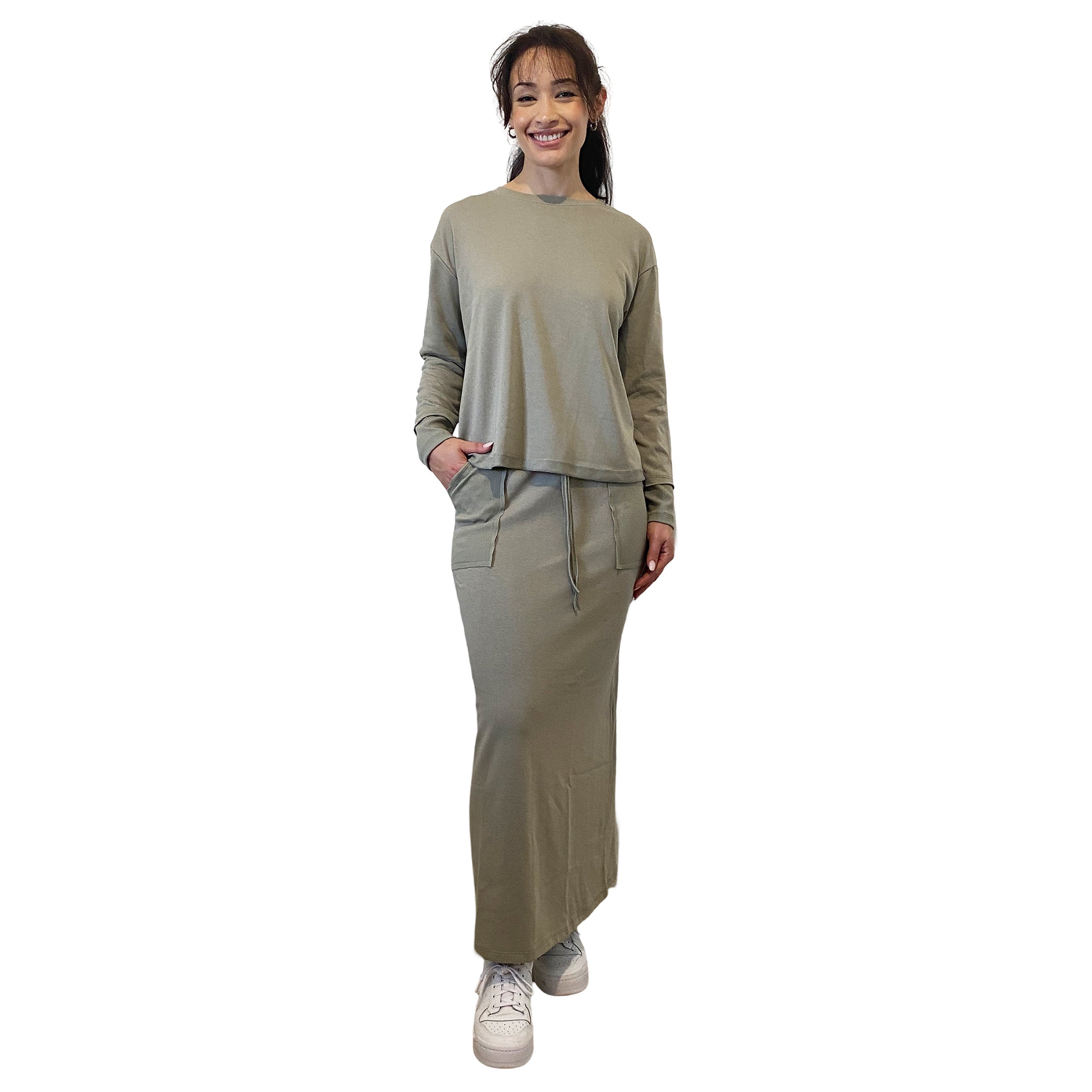 French Terry Cotton Blend Crew Neck Sweatshirt with Long Sleeves