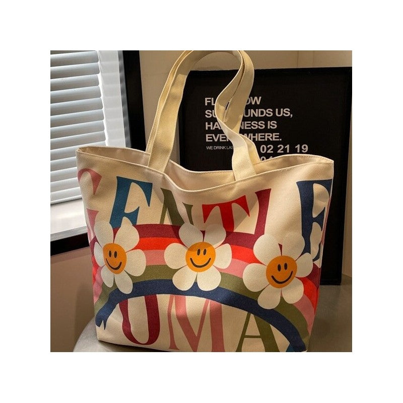 Colorful Rainbow Print Oversized Canvas Shoulder Bag