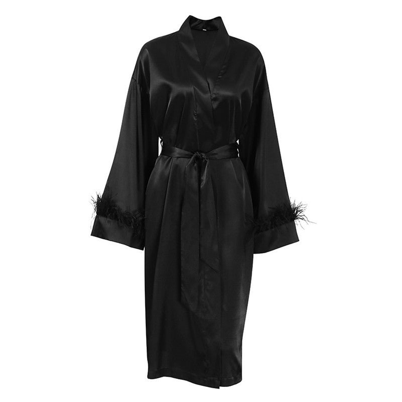 Feathered Silk Nightgown for Women - Long and Loose-Fitting