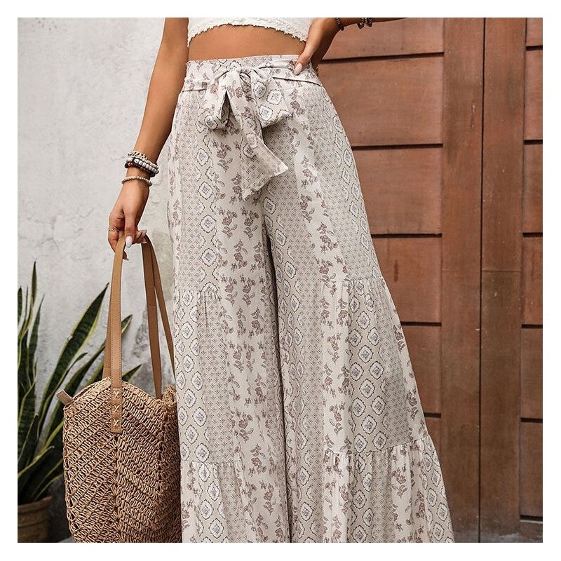 Colorblock High Waist Wide Leg Pants with Belt