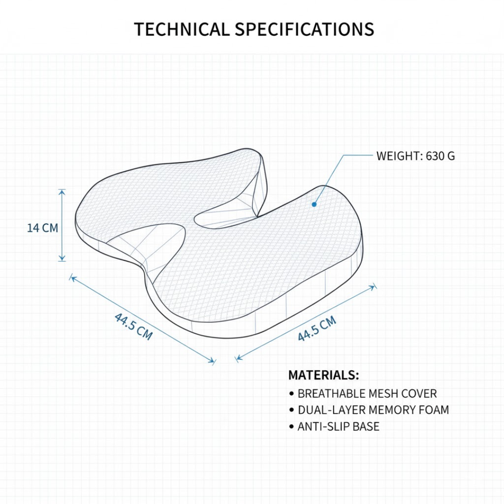 Ergonomic Memory Foam Seat Cushion for Office Chair & Car